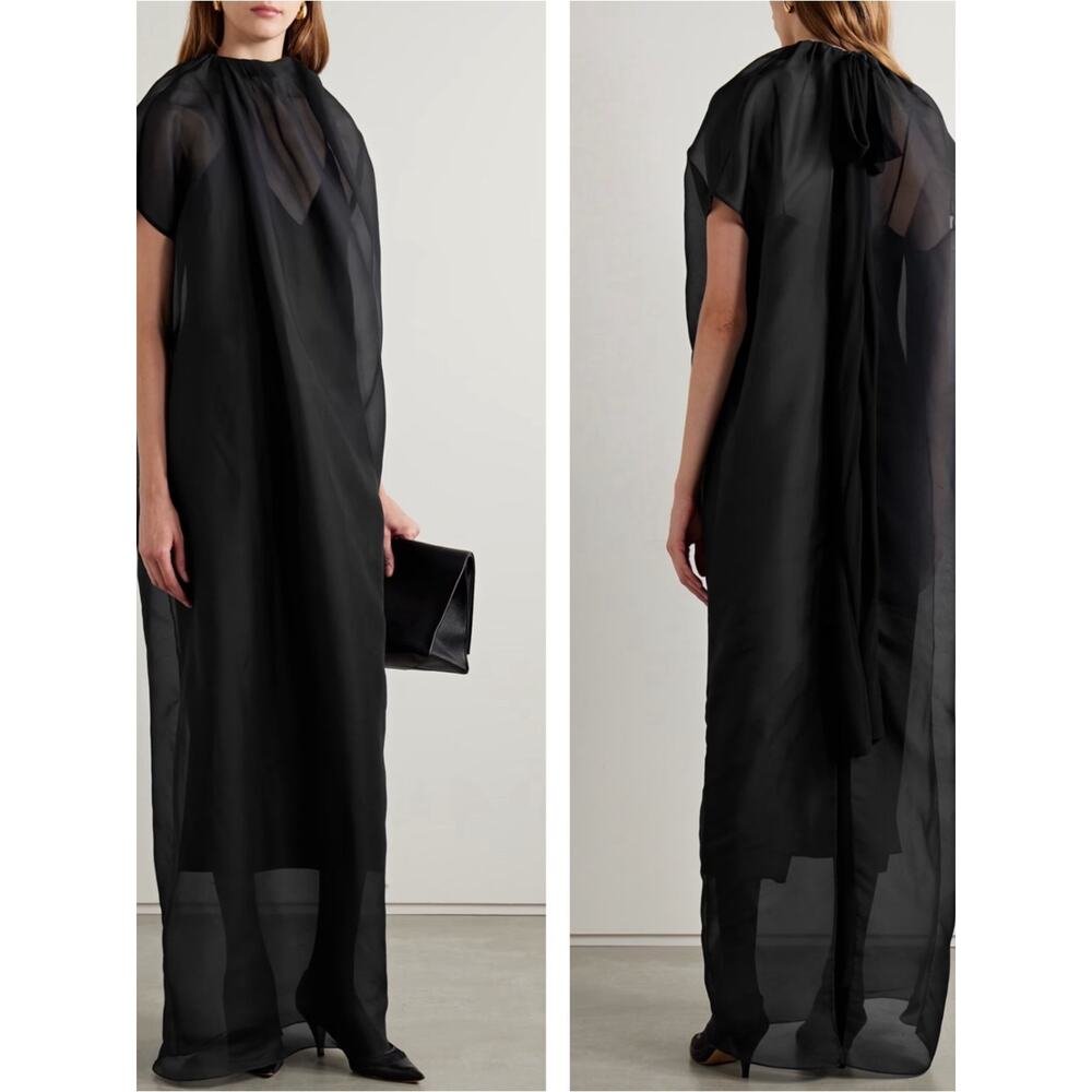 KHAITE Essie Organza Sheer Black Maxi Dress Size 2 - Picture 3 of 13